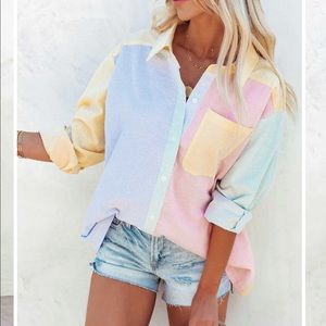 Vici oversized colorblock button down top